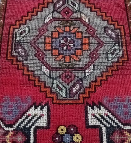 Leonie Vintage Handwoven Turkish Runner, Red, Blue, Orange, 2x6