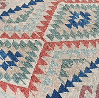 Leora Vintage Handwoven Turkish Runner, Orange, Green, Blue, 3x14