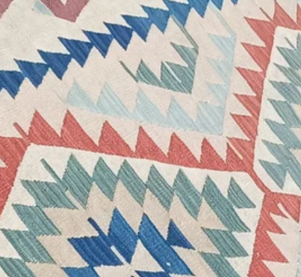 Leora Vintage Handwoven Turkish Runner, Orange, Green, Blue, 3x14