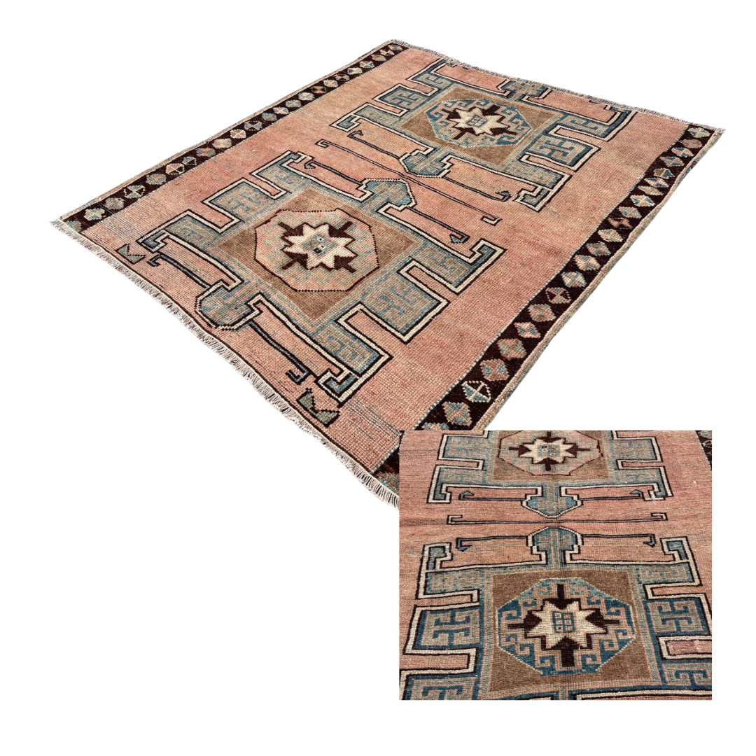 Mesa Vintage Handwoven Turkish Rug, Peach, Brown 5x6
