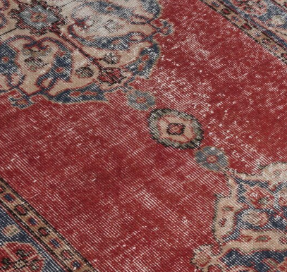 Mireya Vintage Handwoven Turkish Runner Rug, Red and Navy 3x11