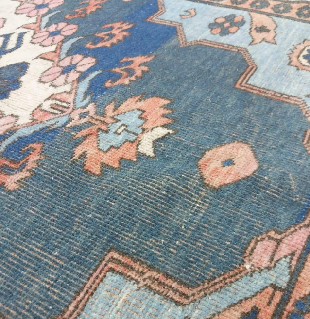 Noor Vintage Handwoven Turkish Rug, Blue, Orange, 4x5