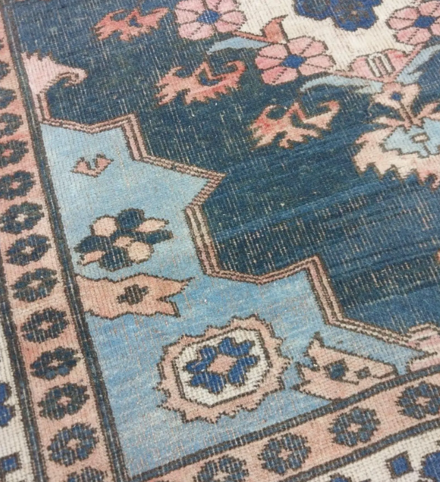 Noor Vintage Handwoven Turkish Rug, Blue, Orange, 4x5