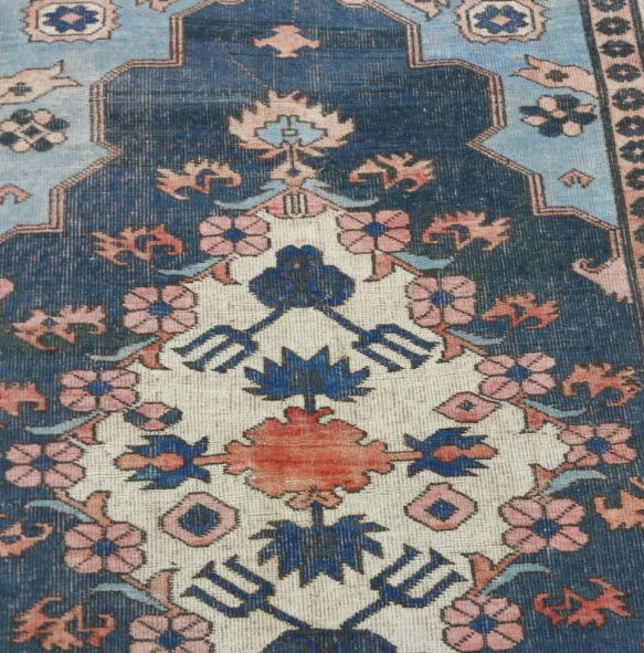 Noor Vintage Handwoven Turkish Rug, Blue, Orange, 4x5