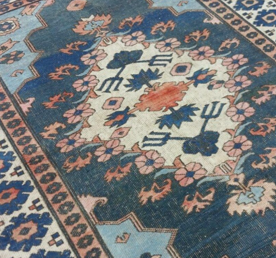 Noor Vintage Handwoven Turkish Rug, Blue, Orange, 4x5