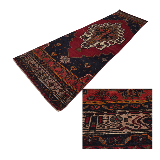 Novara Vintage Handwoven Turkish Runner, Deep Red, Black 3x11