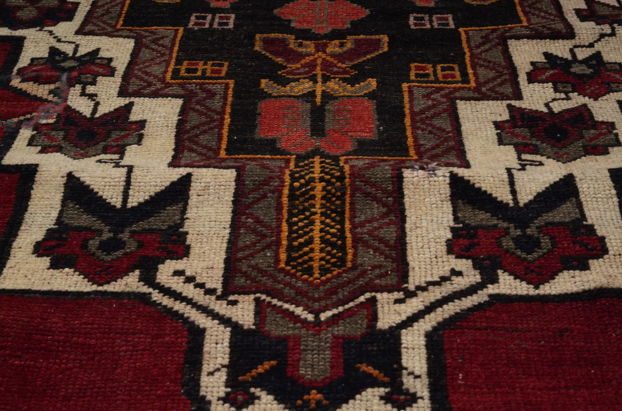 Novara Vintage Handwoven Turkish Runner, Deep Red, Black 3x11