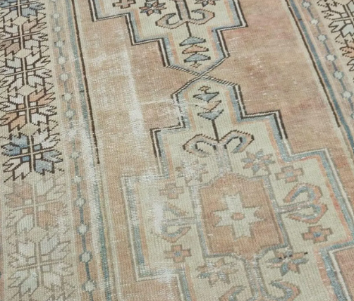 Olea Vintage Handwoven Turkish Runner, Beige, Orange, Blue 4x8