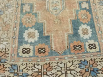 Olea Vintage Handwoven Turkish Runner, Beige, Orange, Blue 4x8