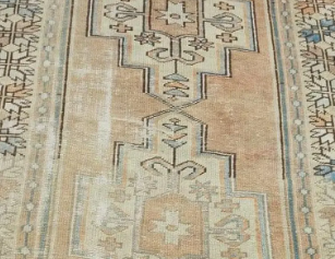 Olea Vintage Handwoven Turkish Runner, Beige, Orange, Blue 4x8