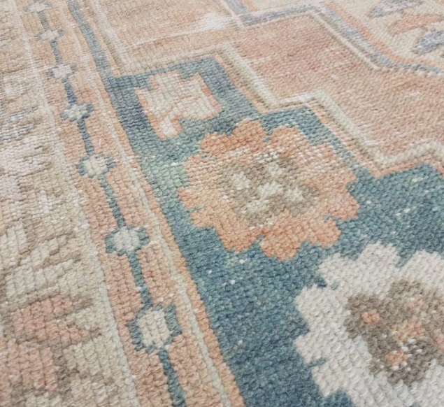 Olea Vintage Handwoven Turkish Runner, Beige, Orange, Blue 4x8