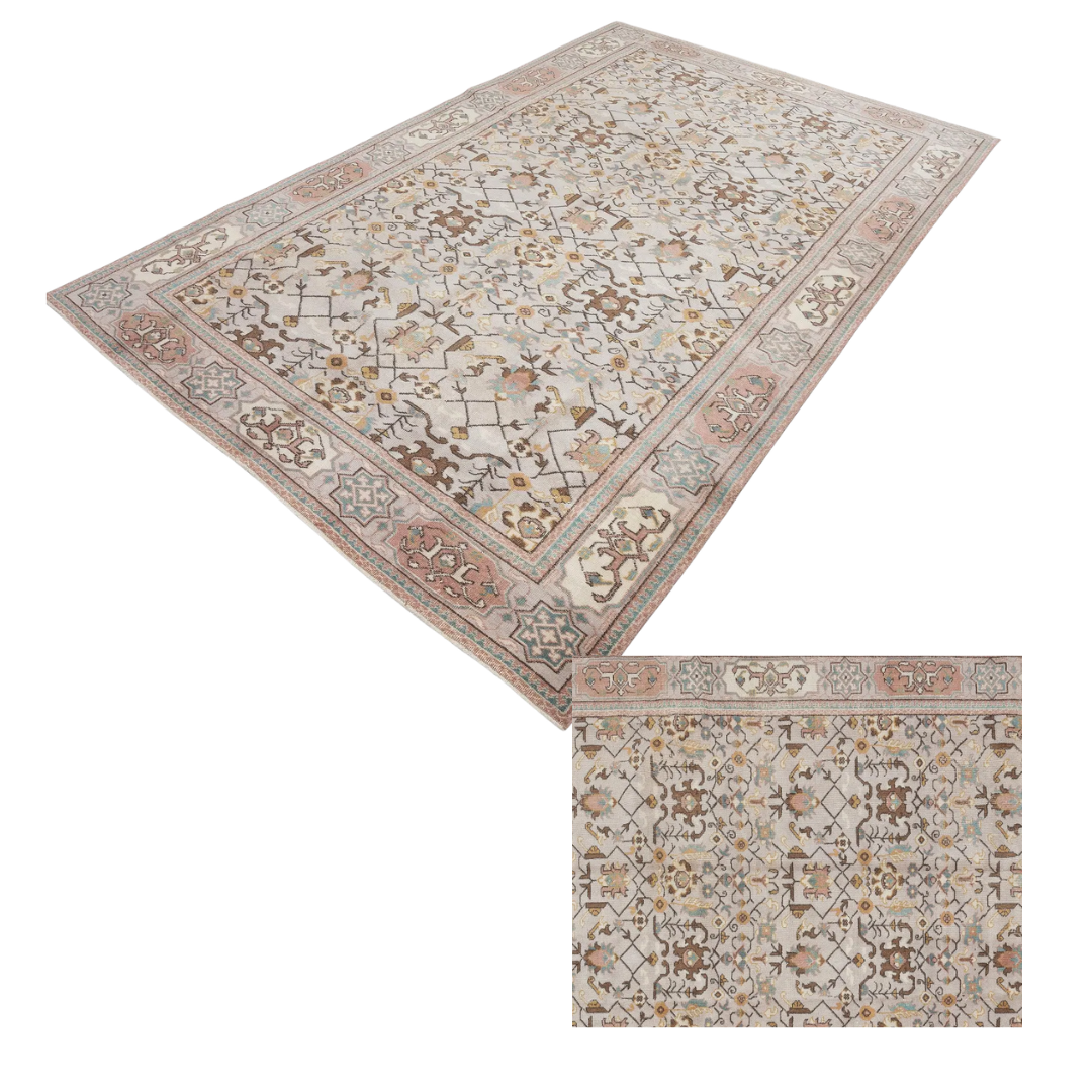 Oriel Vintage Handwoven Turkish Rug, Beige, Pink, Ochre 6x10