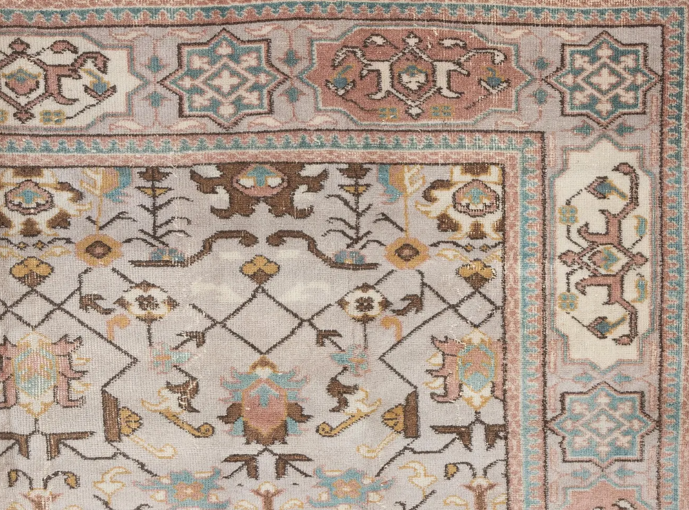 Oriel Vintage Handwoven Turkish Rug, Beige, Pink, Ochre 6x10