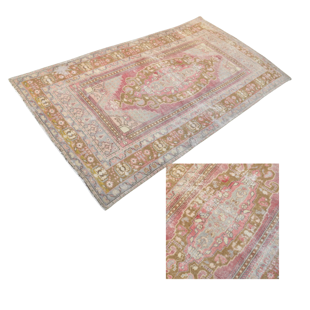 Ottava Vintage Handwoven Turkish Rug, Pink, Brown 4x8