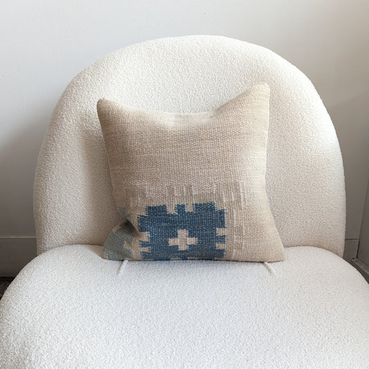 Blue and Cream Wool Kilim Pillow