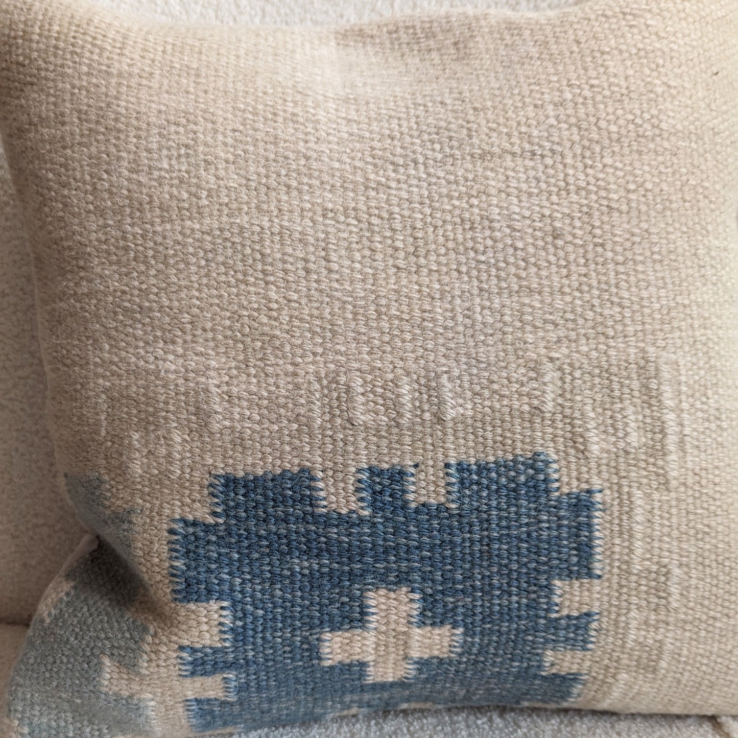 Blue and Cream Wool Kilim Pillow