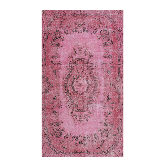Dark Pink Faded Turkish Design Cotton Chenille Washable Rug