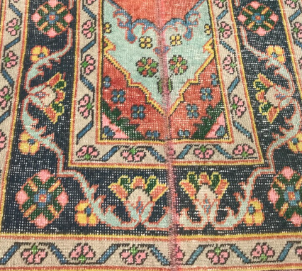 Saffron Vintage Handwoven Turkish Runner, Warm Tones, 2x13