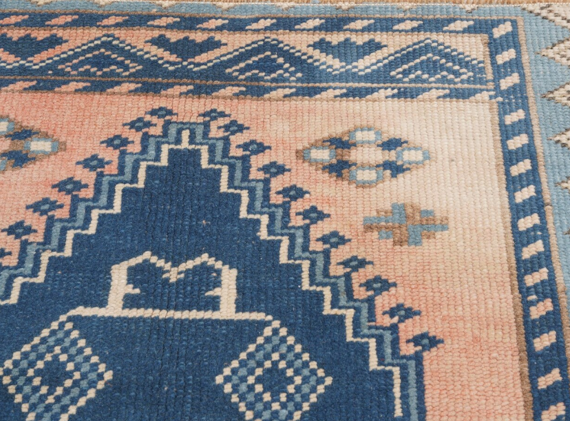 Selene Vintage Handwoven Turkish Runner, Peach, Blue, 2x5