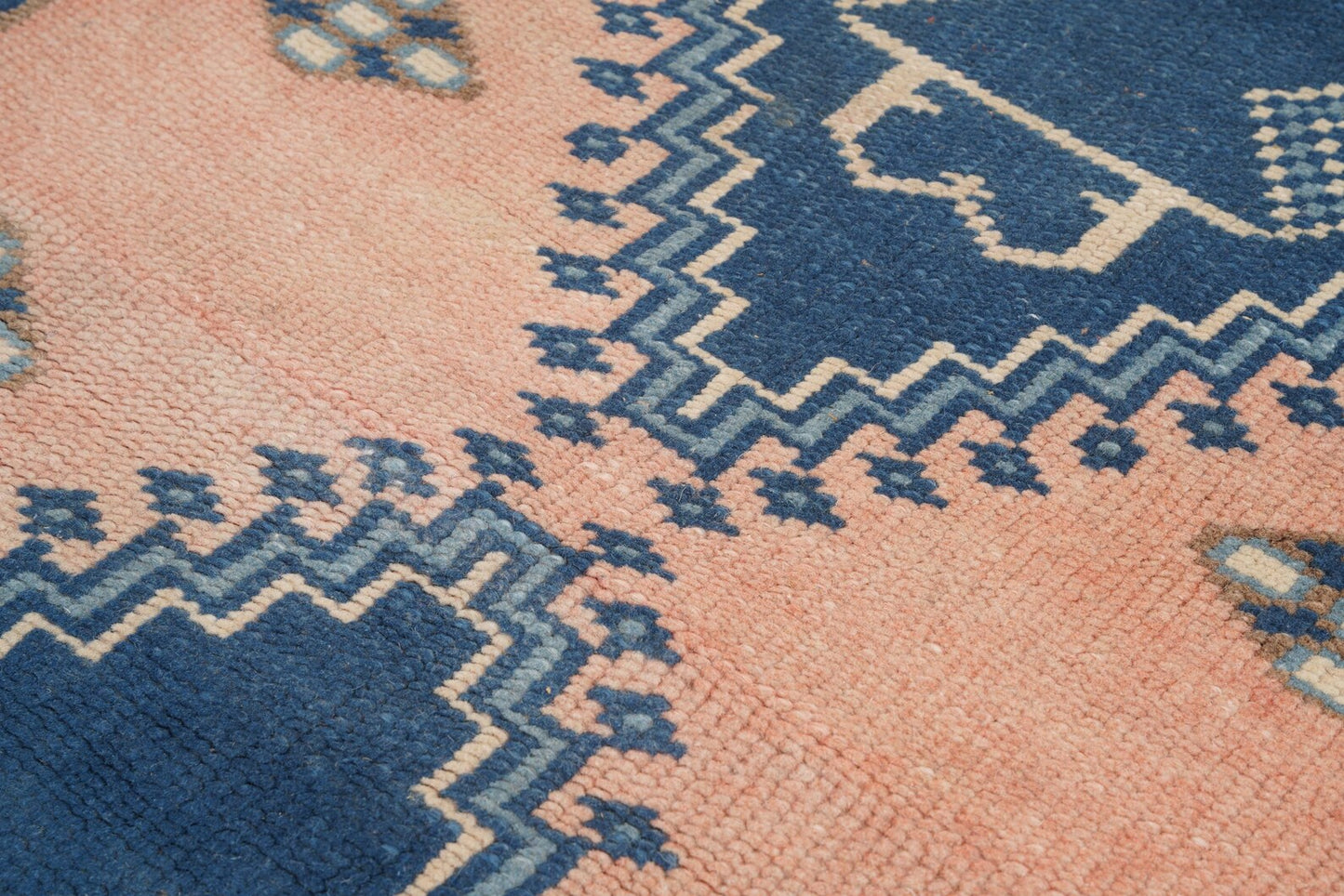 Selene Vintage Handwoven Turkish Runner, Peach, Blue, 2x5