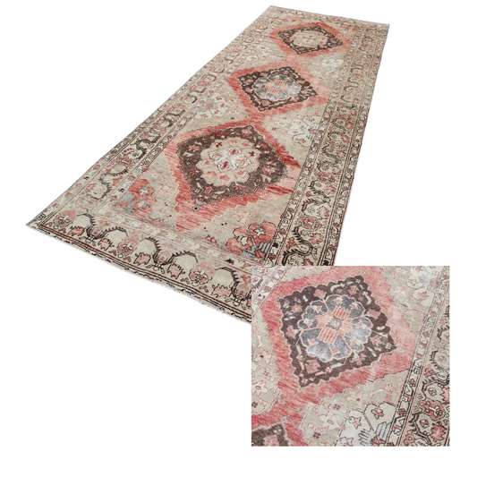 Sirocco Vintage Handwoven Turkish Runner, Peach, Beige, Brown 5x12