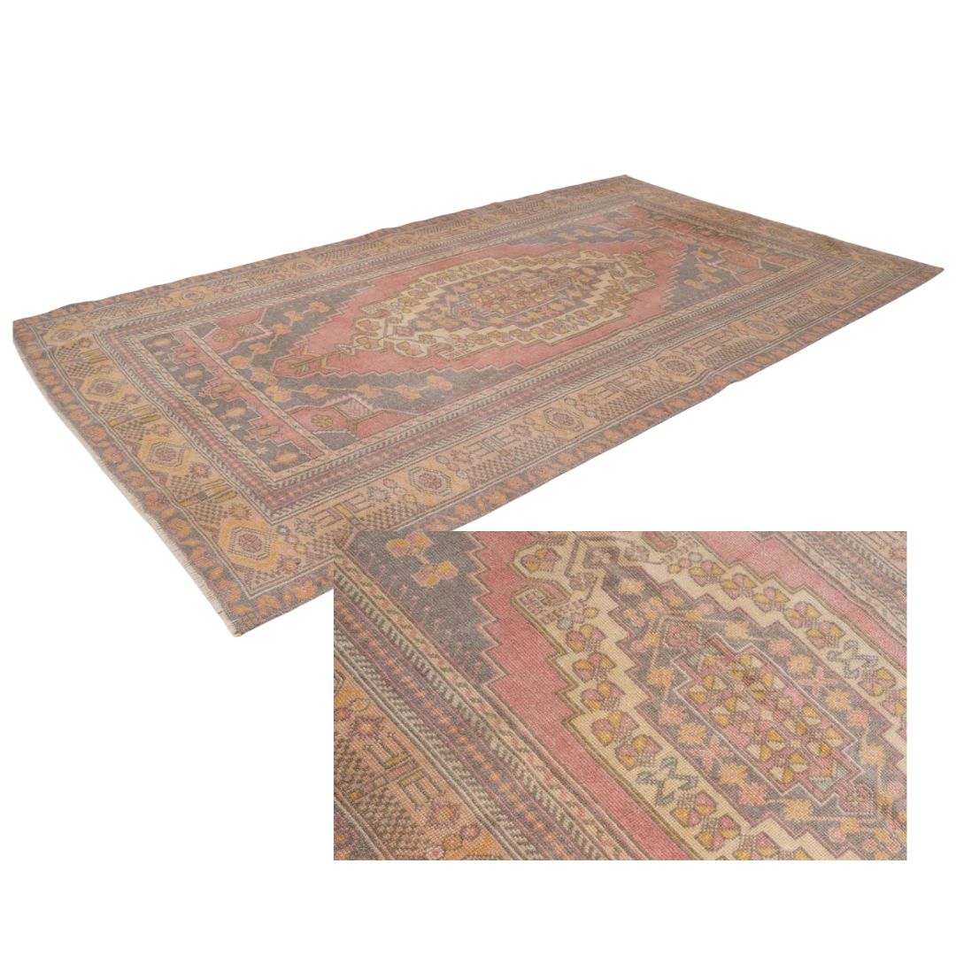 Solea Vintage Handwoven Turkish Rug, Rose, 4x8