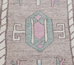 Solmere Vintage Handwoven Turkish Runner, Brown, Pink, Blue 2x6