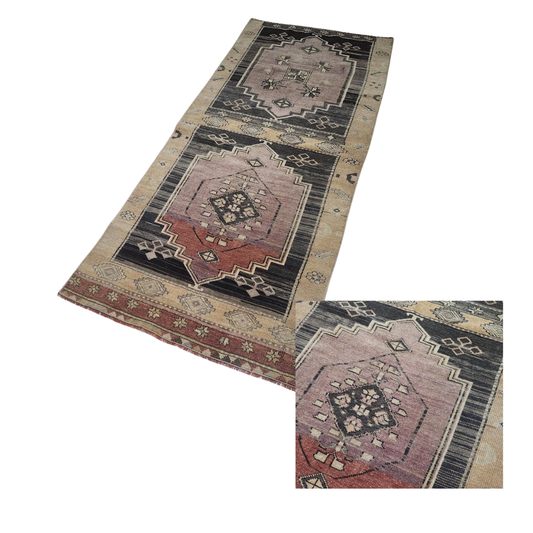 Solstice Vintage Handwoven Turkish Rug, Beige, Black 3x6