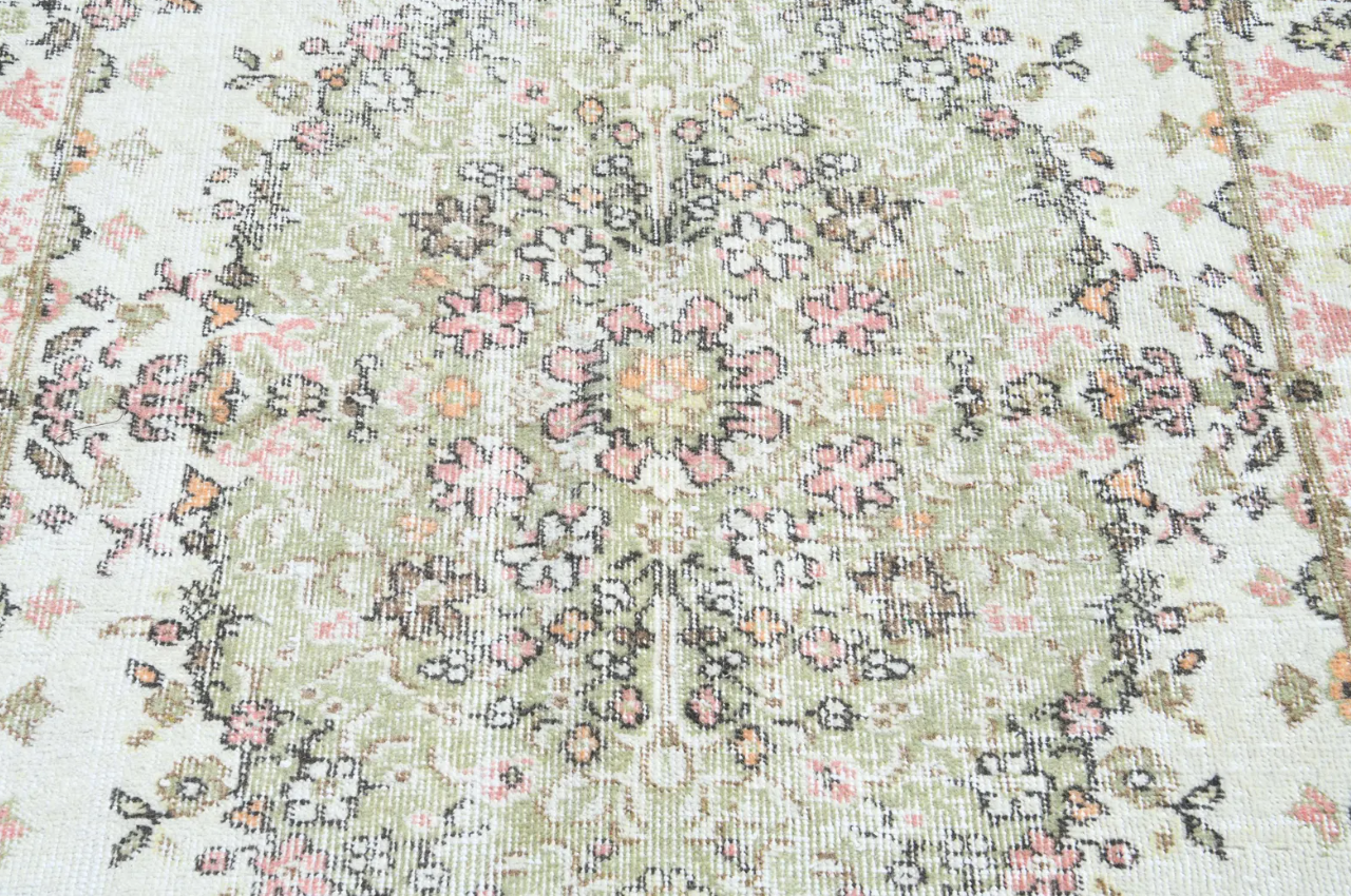 Sonnet Vintage Handwoven Turkish Rug, Pink, Green, 6x9