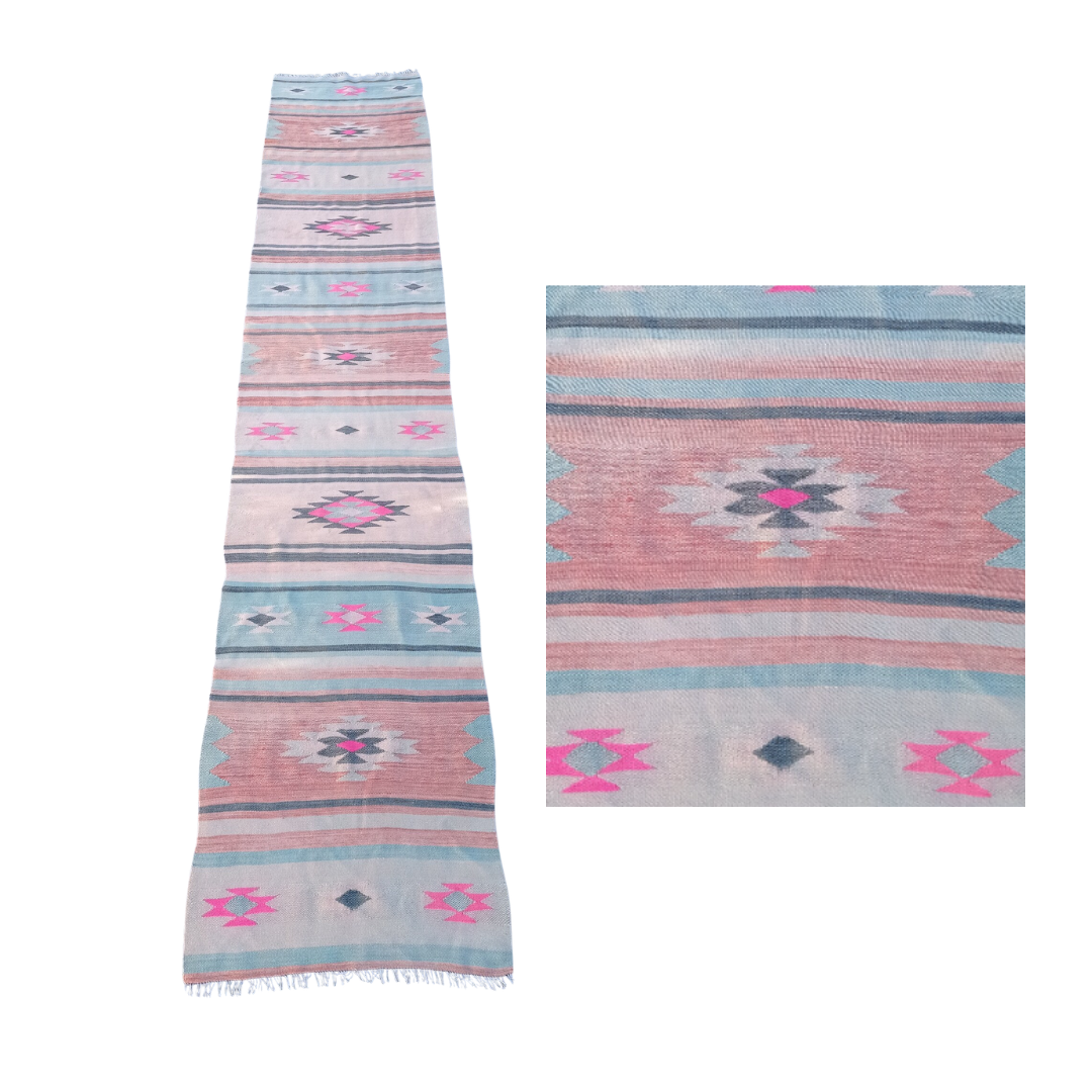 Terazza Vintage Handwoven Turkish Runner Pastel Pink, Blue, Green 2x9