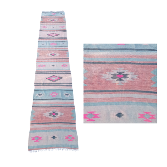 Terazza Vintage Handwoven Turkish Runner Pastel Pink, Blue, Green 2x9