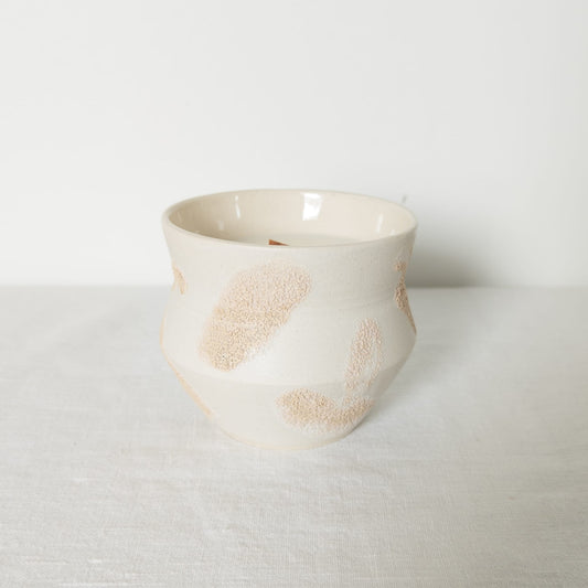 Beige and White Textured Handmade Soy Wax Candle