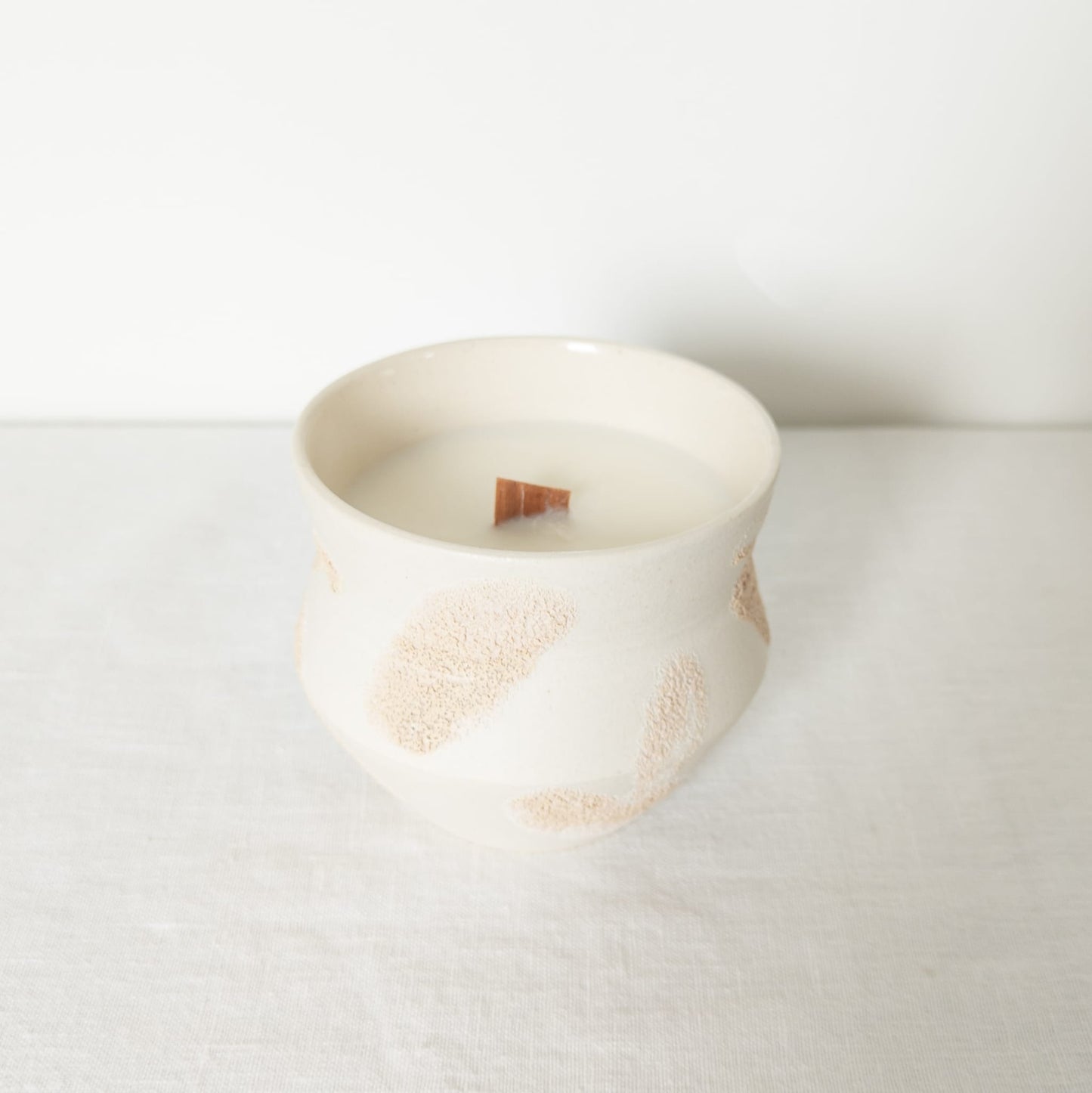 Beige and White Textured Handmade Soy Wax Candle