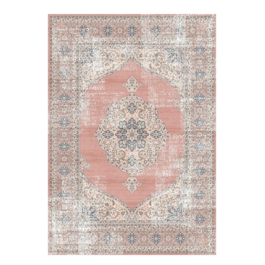 Antique Style Light Pink Cotton and Chenille Rug