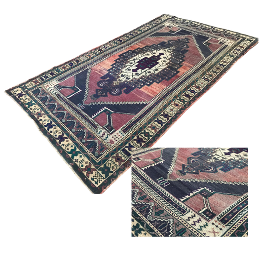 Vowen Vintage Handwoven Turkish Rug, Purple and Rose, 4x9