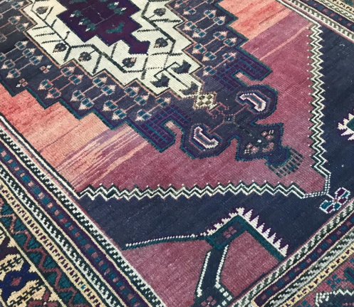 Vowen Vintage Handwoven Turkish Runner, Purple and Rose, 4x9
