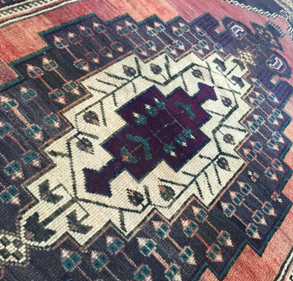 Vowen Vintage Handwoven Turkish Runner, Purple and Rose, 4x9