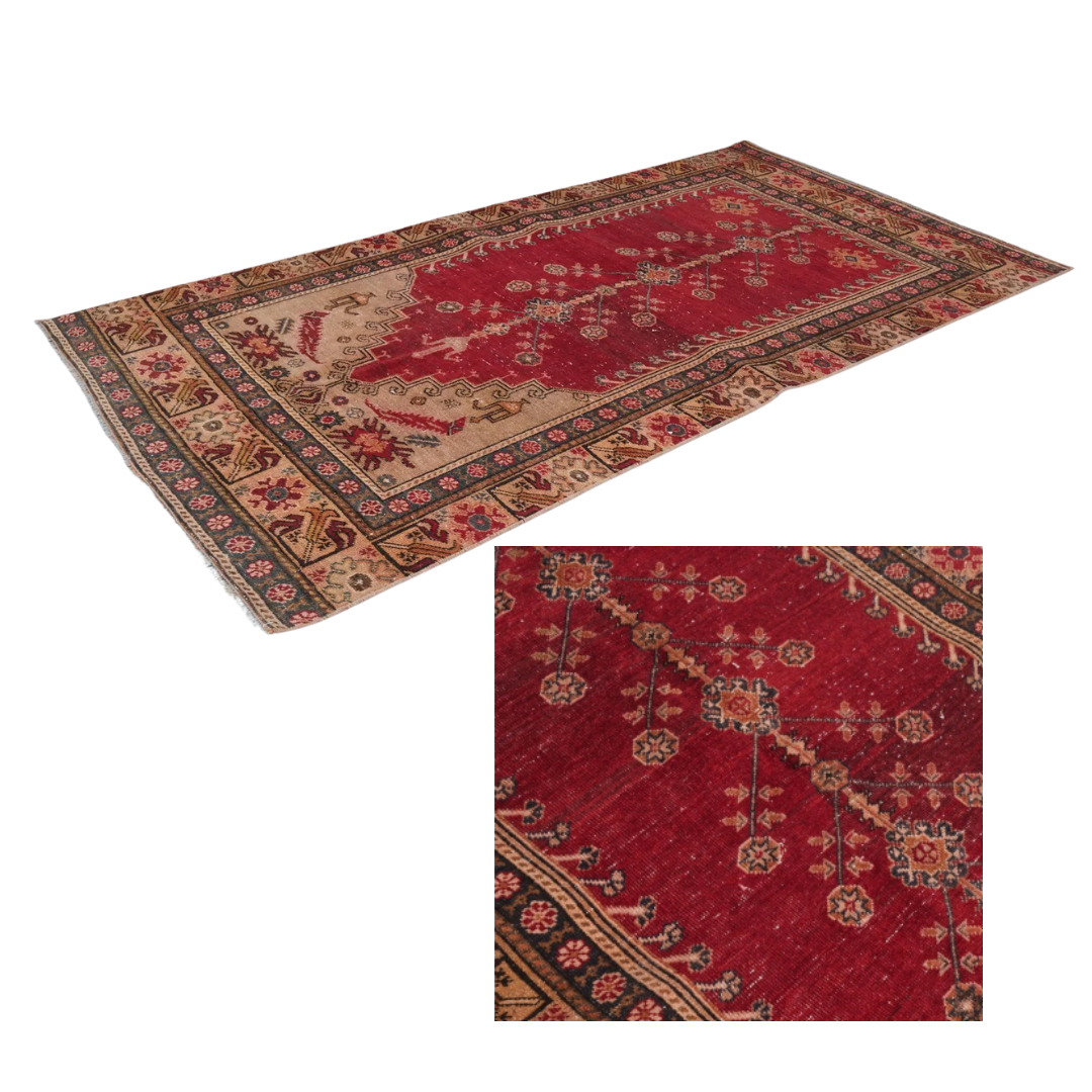 Zephira Vintage Handwoven Turkish Runner, Red and Gold, 3x6