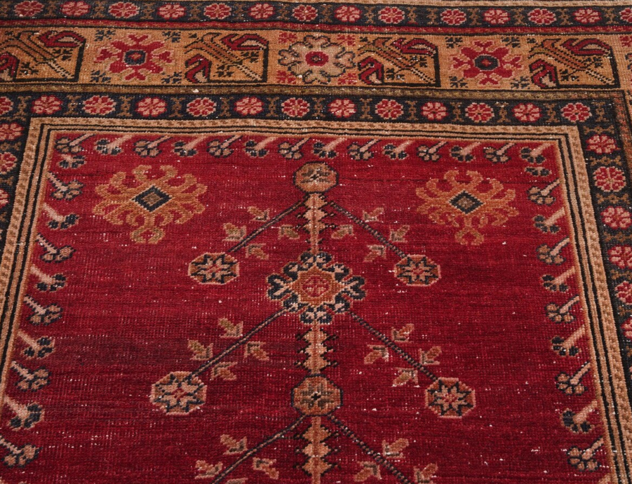 Zephira Vintage Handwoven Turkish Runner, Red and Gold, 3x6