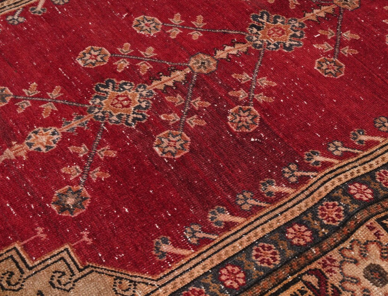 Zephira Vintage Handwoven Turkish Runner, Red and Gold, 3x6