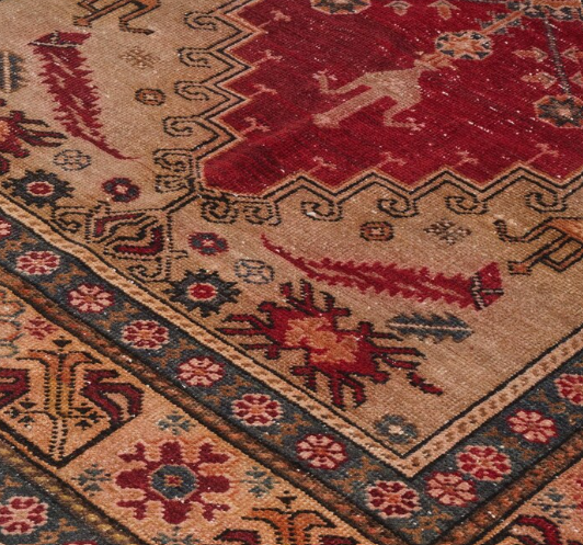 Zephira Vintage Handwoven Turkish Runner, Red and Gold, 3x6