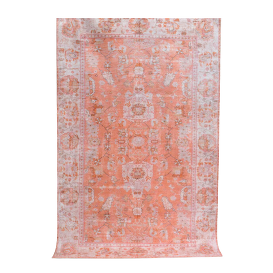 Pink and Orange Cotton Chenille Washable Rug