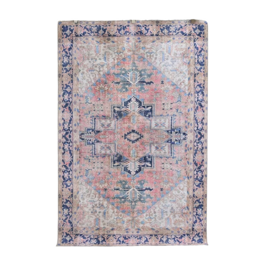 Pink and Navy Cotton Chenille Washable Rug