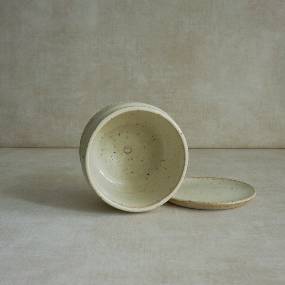 Ceramic Ribbed Planter Pot and Dish