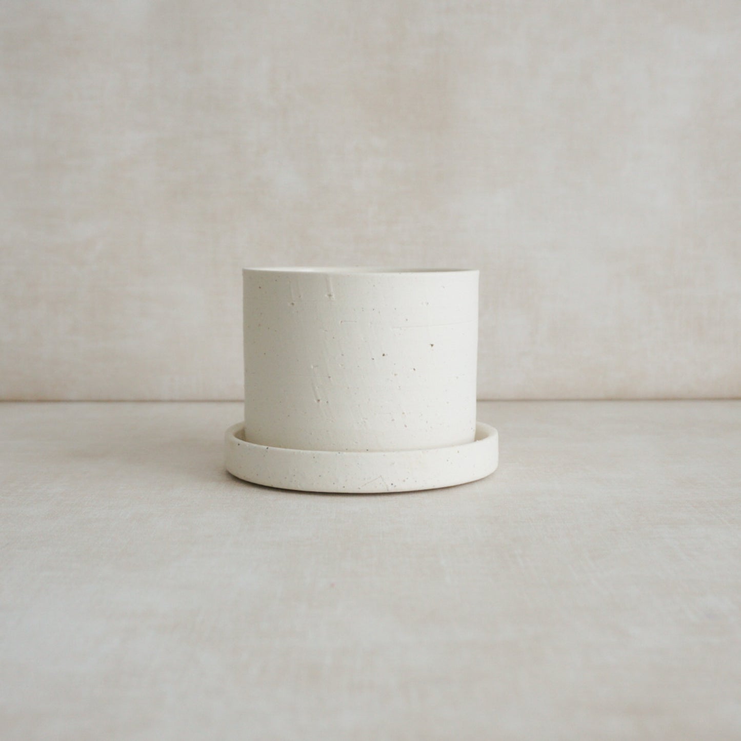 Off-White Ceramic Planter Pot with Dish