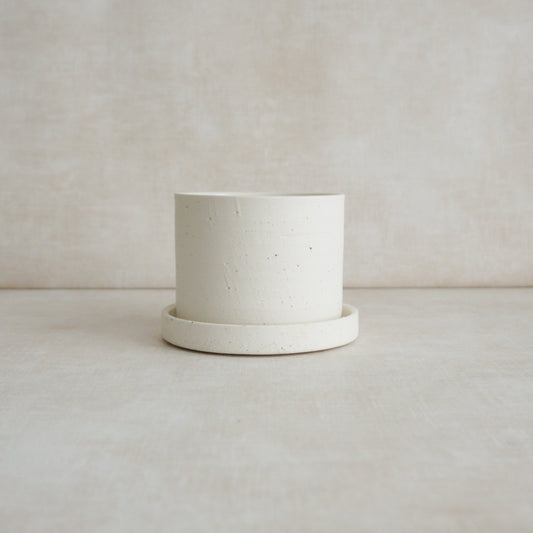 Off-White Ceramic Planter Pot with Dish