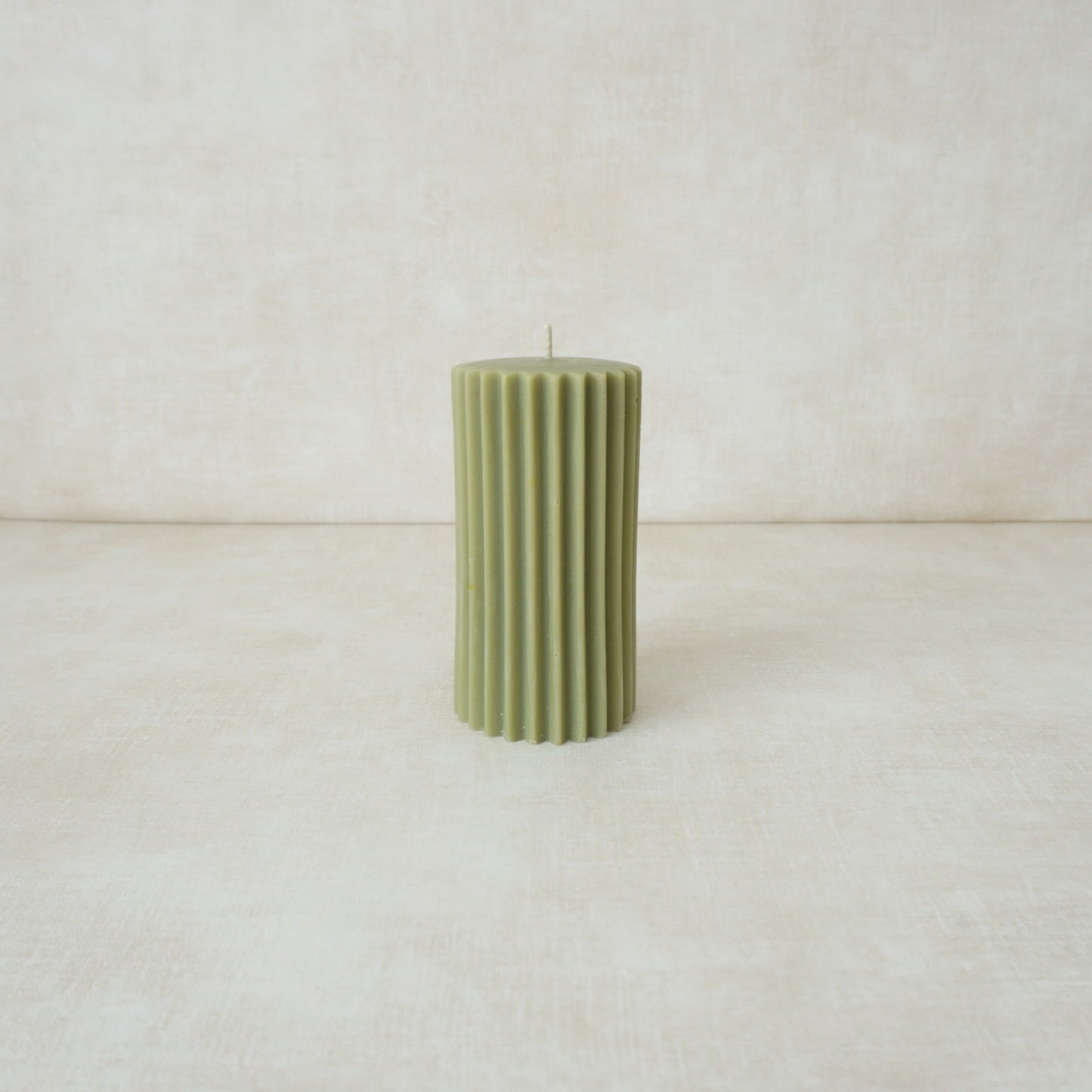 Sage Green Scalloped Pillar Candle
