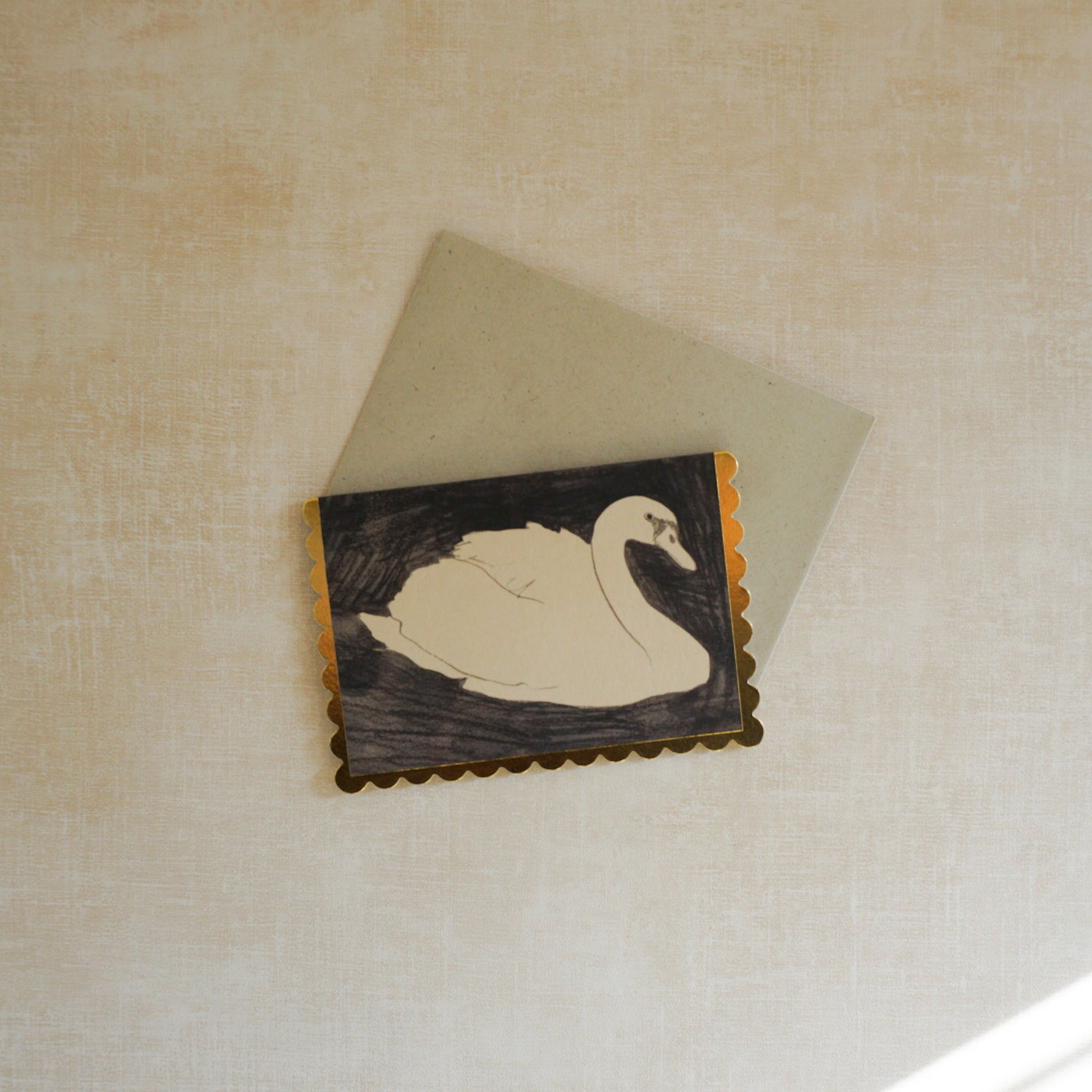 Cute and charming mini swan card with gold scalloped edge detail