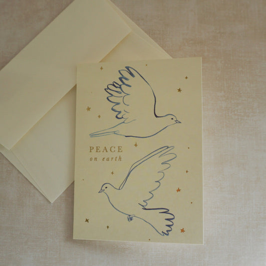 Doves Peace on Earth Holiday Greeting Card With Gold Detail