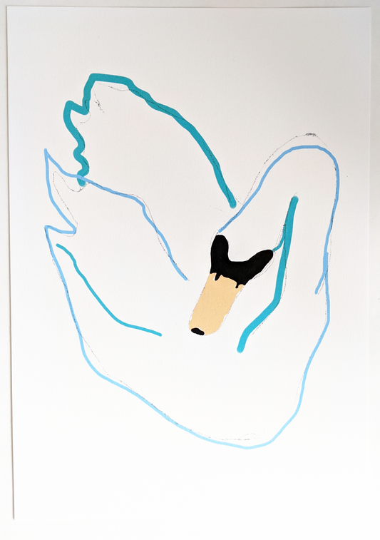 Art print of a teal swan